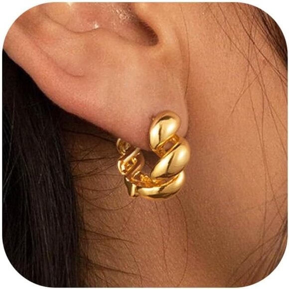 Style F Twisted Chunky Non Piercing Clip-On Cartilage Cubic Zirconia Earring - Picture 1 of 7